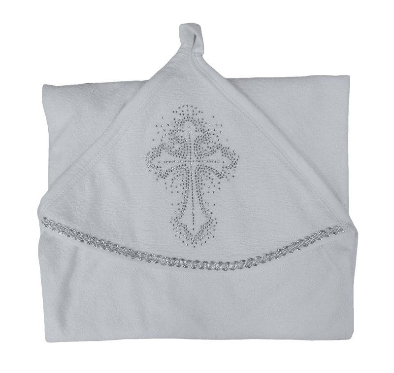 Полотенце-уголок для крещения Цвет: молочный серебряный кант 