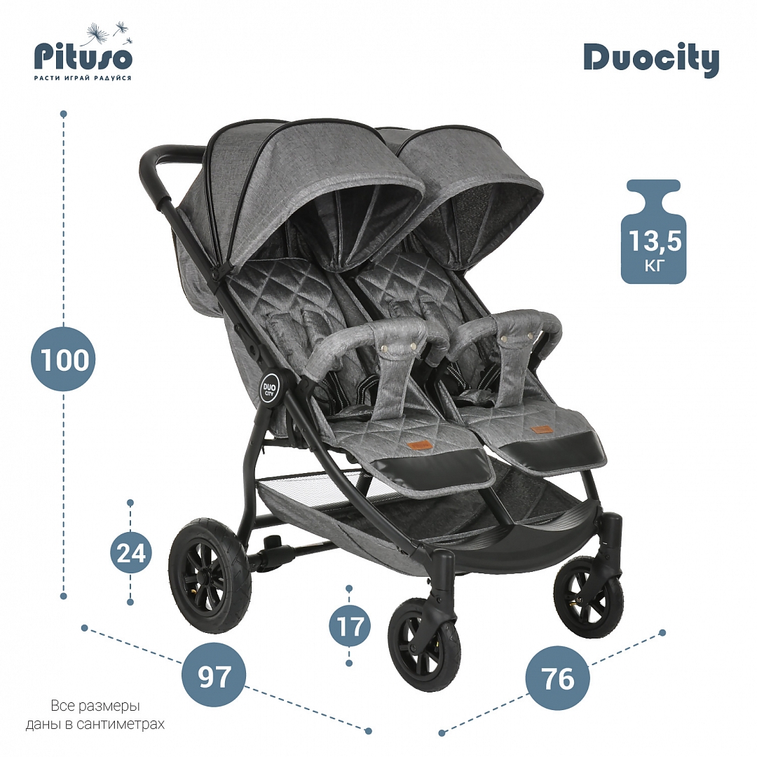 Прогулочная коляска для двойни PITUSO DUOCITY Цвет: Grey Metallic/Серый металлик
