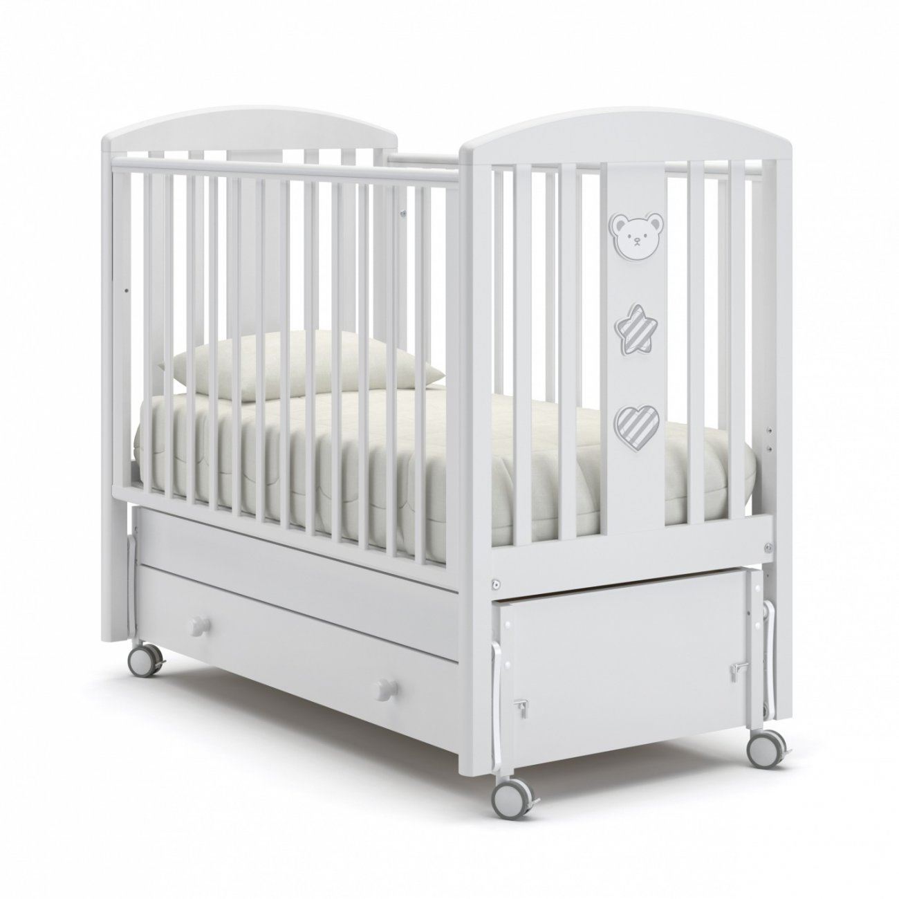  Кровать детская Гандылян Дени Люкс с продольным маятником Цвет: Белый