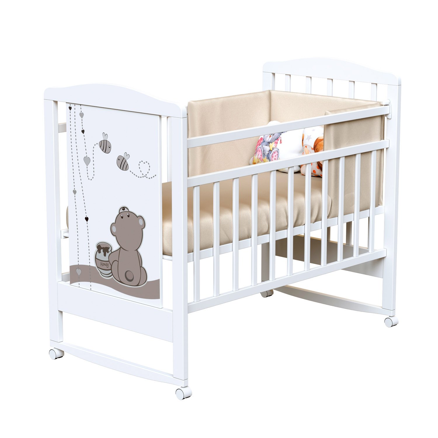 Кровать детская ВДК HONEY BEAR (колесо-качалка)Цвет:белый
