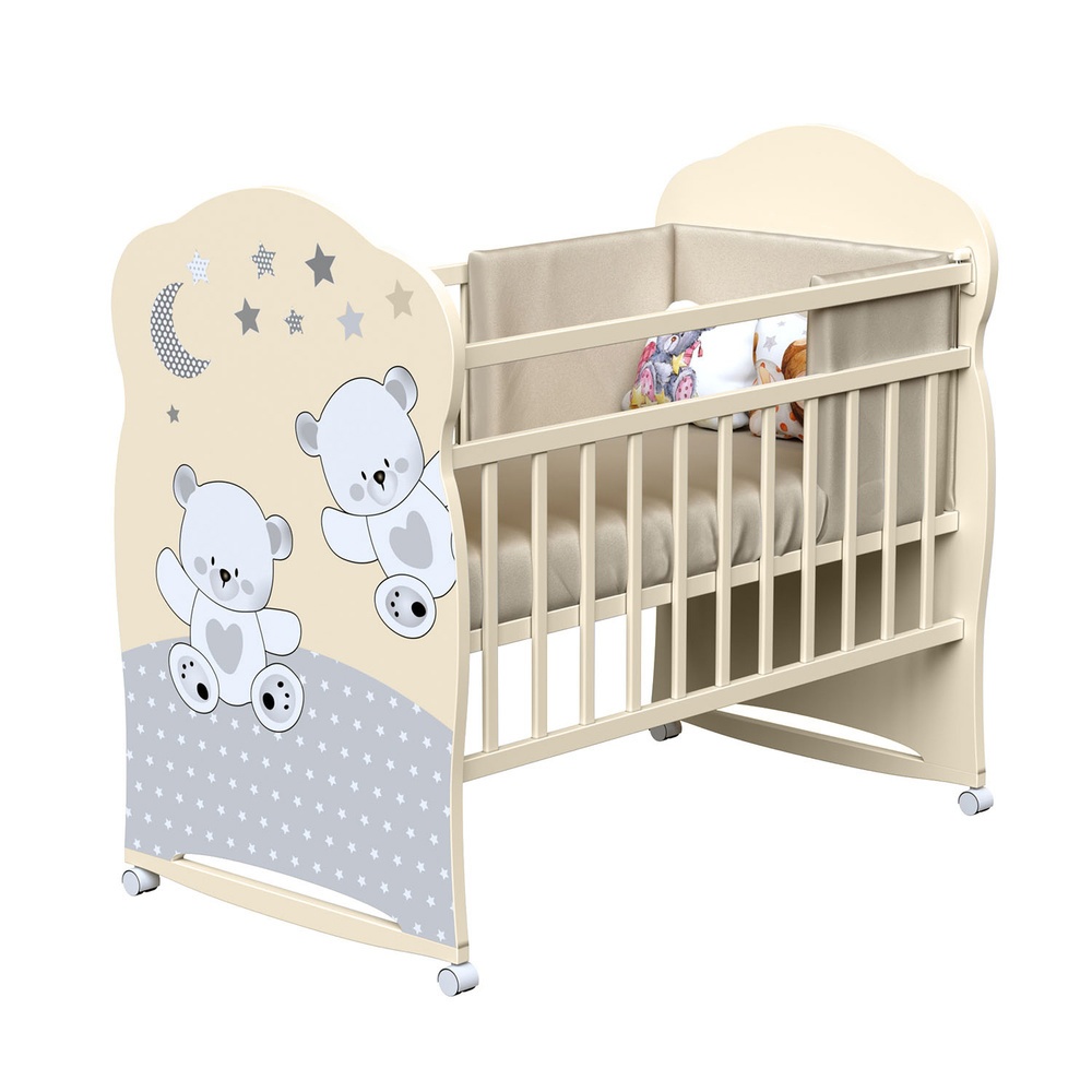 Кровать детская ВДК FUNNY BEARS (колесо-качалка) Цвет: Слоновая кость