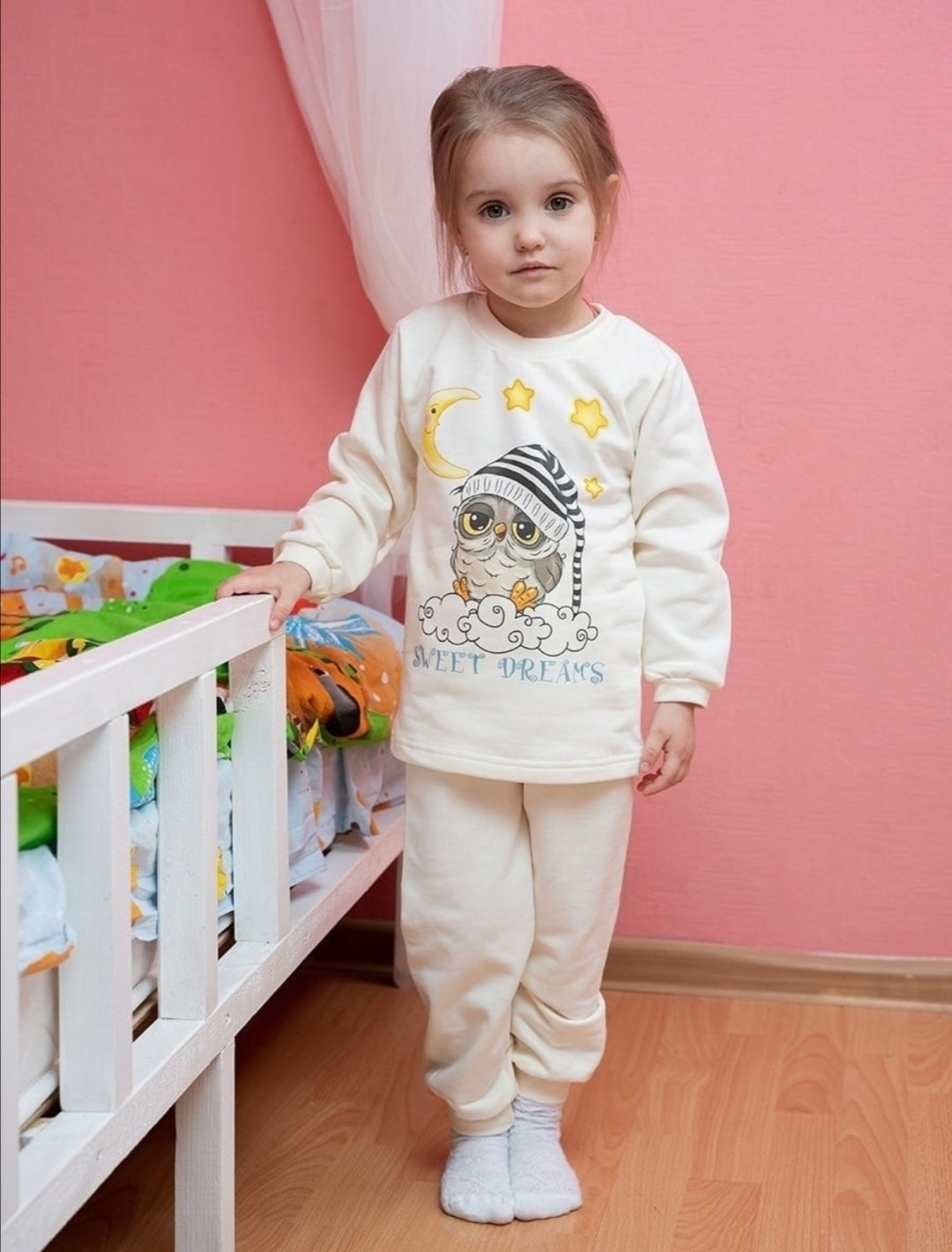 Детская пижама из футера с начесом "Совушка", тёплая пижама, пижама на зиму, пижама с начесом
