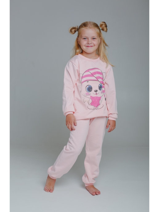Детская пижама из футера с начесом "Котёнок", тёплая пижама, пижама на зиму, пижама с начесом