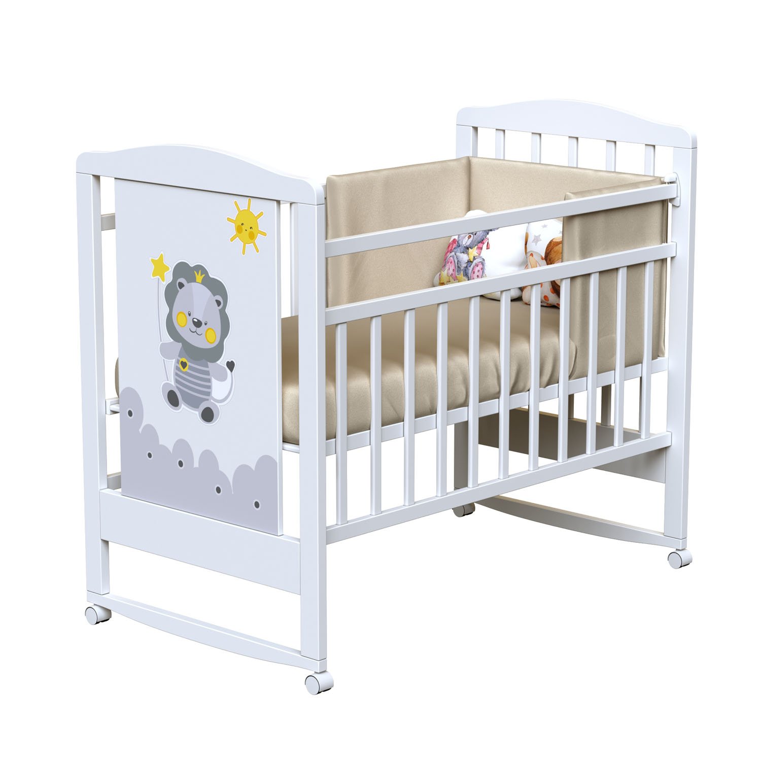 Кровать детская HAPPY LION (колесо-качалка) Цвет: Белый 