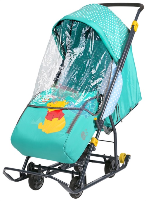 Санки коляска  НИКА Disney Baby 1 с Винни изумрудный