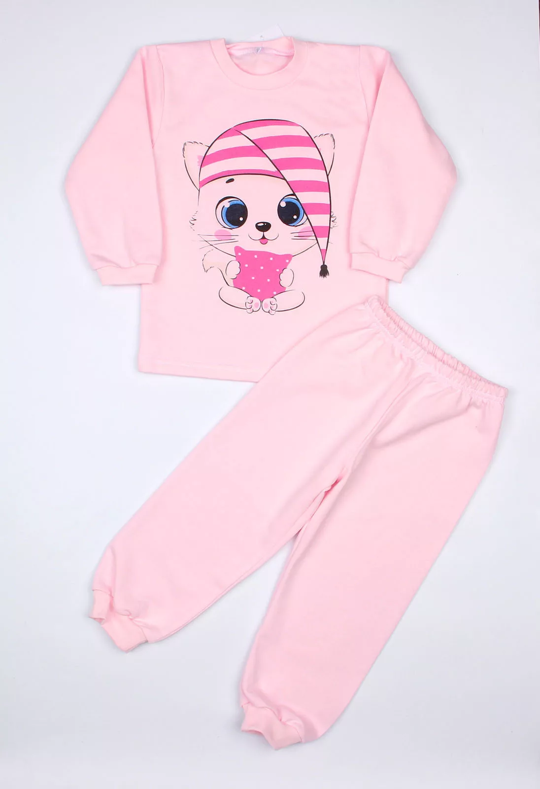 Детская пижама из футера с начесом "Кошка", тёплая пижама, пижама на зиму, пижама с начесом