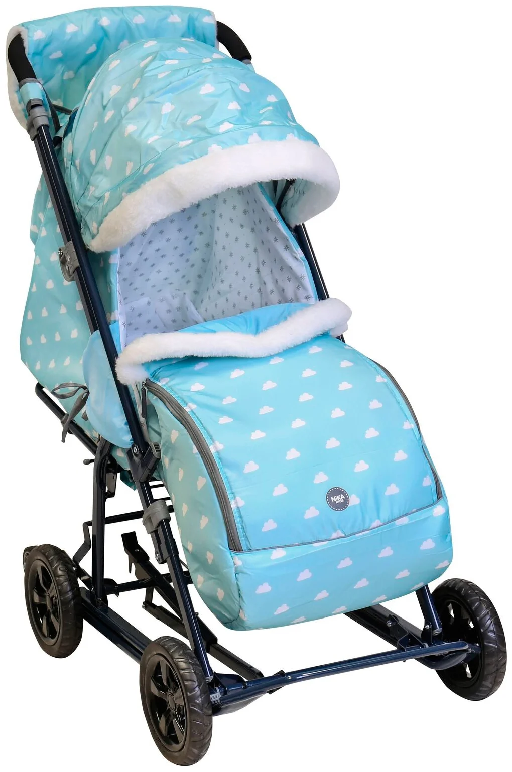 Санки-коляска комбинированная Ника Детям 8-1 с облачками голубой