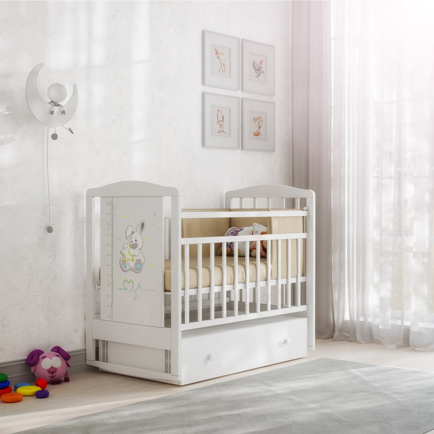 Кровать детская ВДК JOE с ростомером (маятник-ящик)Цвет:белый