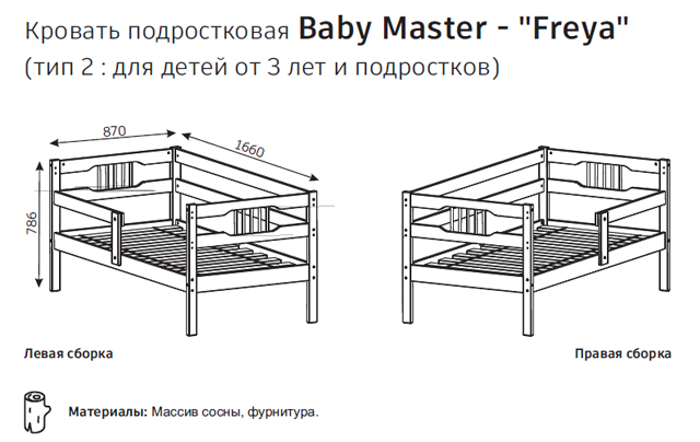 Кровать подростковая Атон (Baby Master) FREYA Цвет: Натуральный