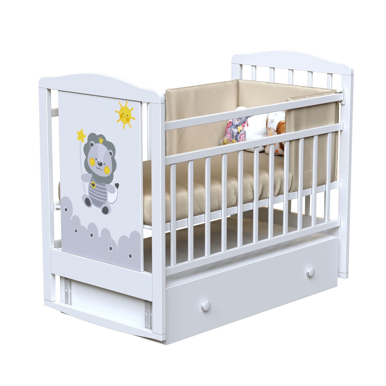 Кровать детская ВДК HAPPY LION (маятник, ящик) Цвет: Белый