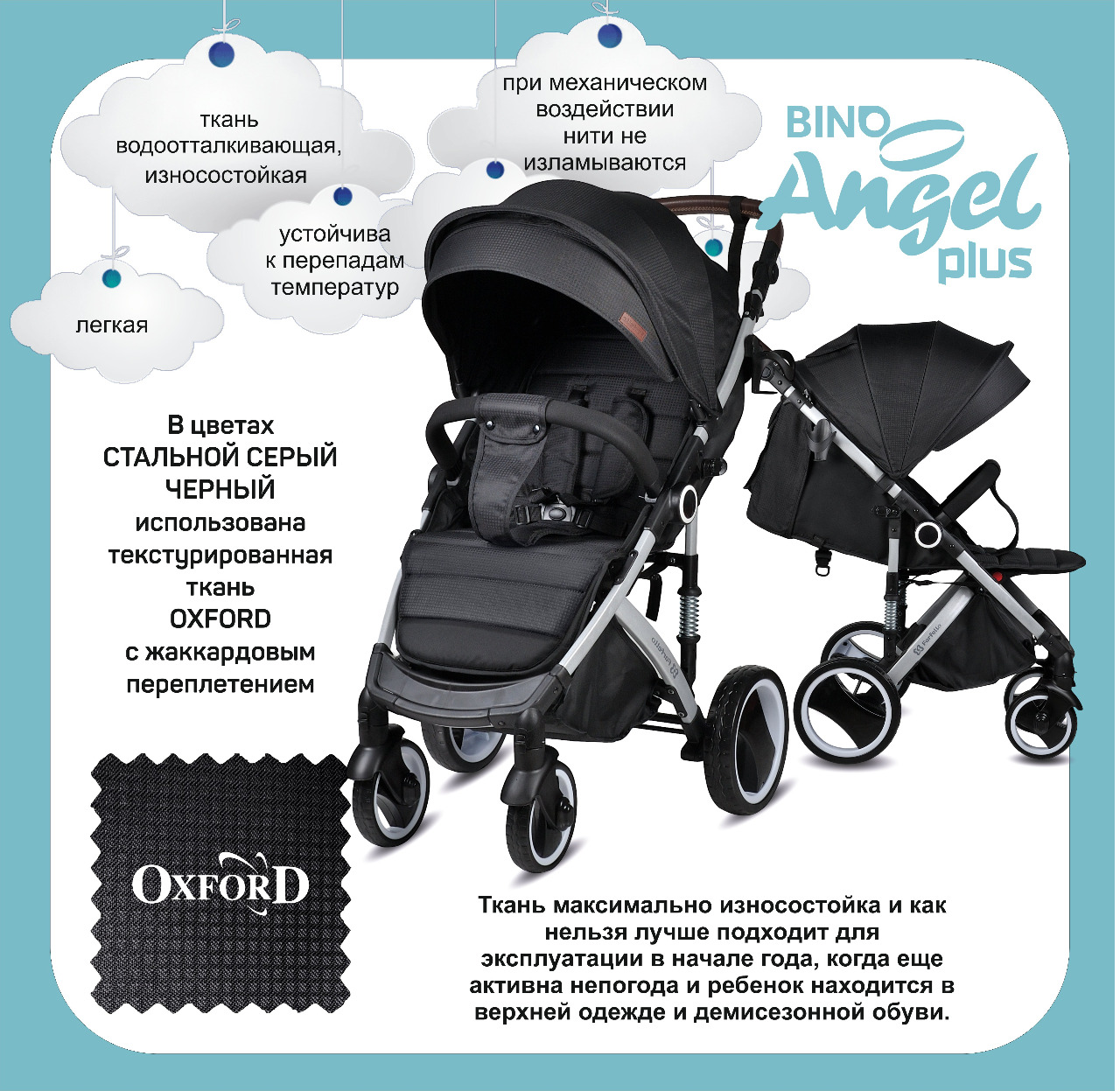 Прогулочная коляска Farfello BINO ANGEL Plus Цвет: Черный
