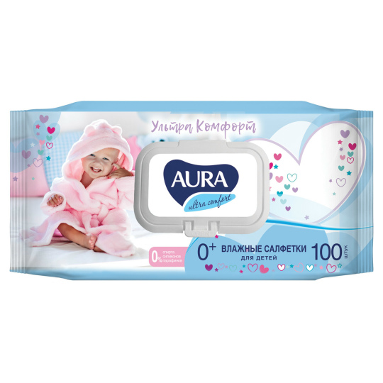 Салфетки влажные 100 шт., AURA «Ultra comfort»