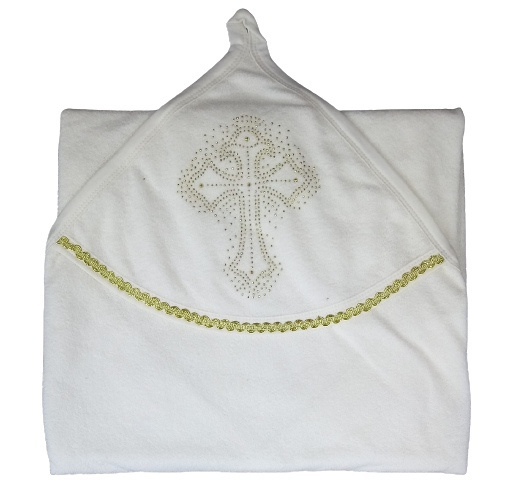 Полотенце-уголок для крещения Цвет: Молочный золотой кант