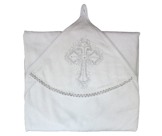 Полотенце-уголок для крещения Цвет: Белый серебряный кант